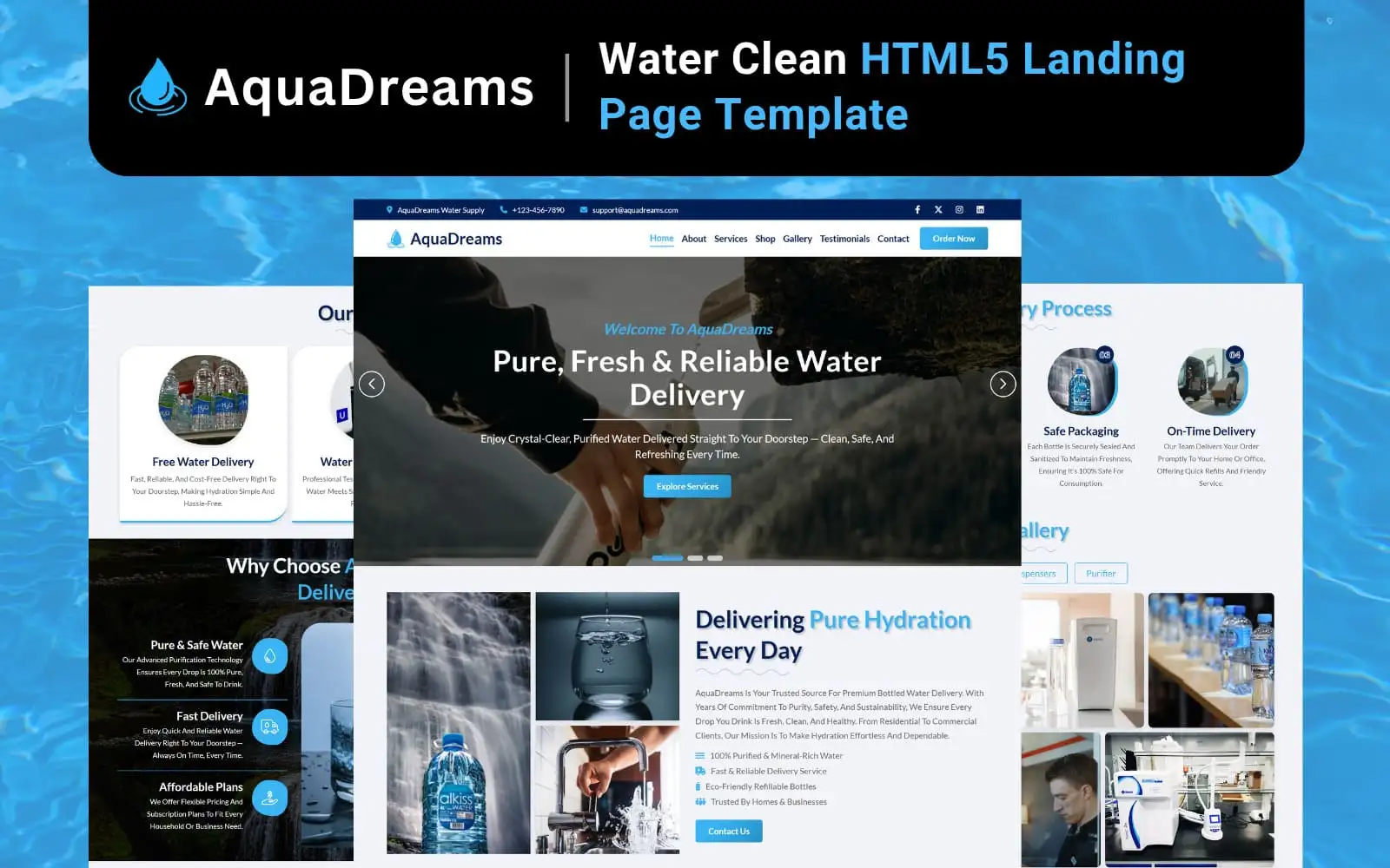 AquaDreams - Water Delivery Template Preview